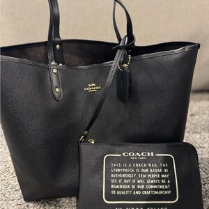 Coach Black Tote Bag with Pouch, Reversible